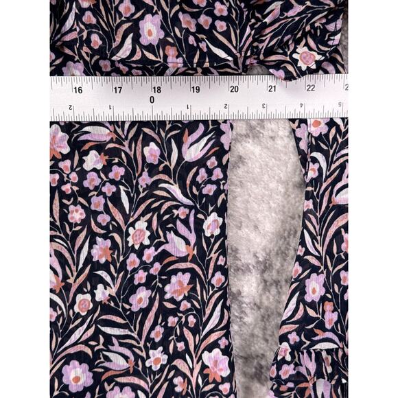New J Crew Top Small Womens Blue Floral Ruffle Bell Sleeve Chiffon Blouse - Picture 4 of 9